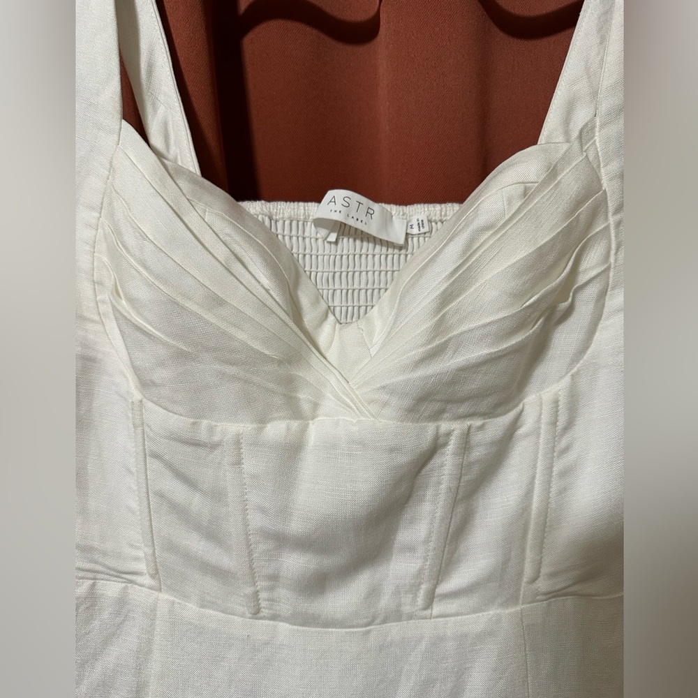ASTR Estella Corset Midi Dress White Linen Slit Womens Size Medium - Picture 2 of 13